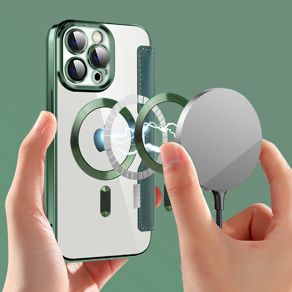 Coque MagSafe pour Apple iPhone 13 Pro, Techsuit, SmartMag Book, Vert