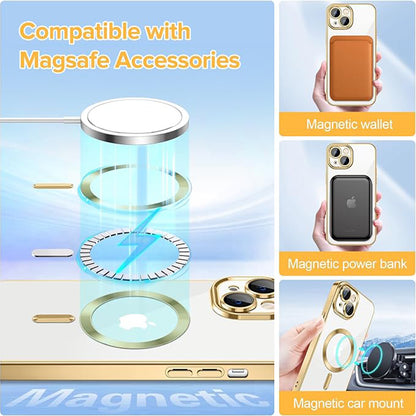 MagSafe-hoes voor Apple iPhone 13, Techsuit, Luxury Crystal, Goudkleurig