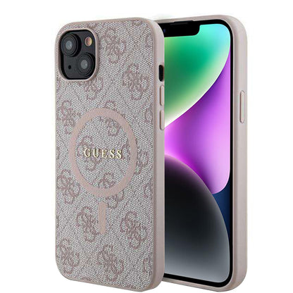 MagSafe hoesje voor Apple iPhone 14, Guess, 4G Ring Classic Logo, Roze