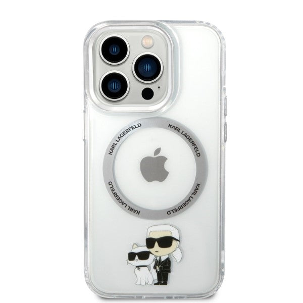 Coque MagSafe pour Apple iPhone 14 Pro, Karl Lagerfeld, Ikonik Karl & Choupette, Transparente