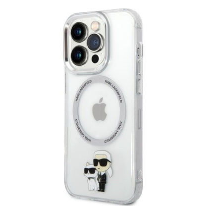 Coque MagSafe pour Apple iPhone 14 Pro, Karl Lagerfeld, Ikonik Karl & Choupette, Transparente