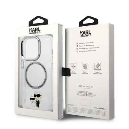 Coque MagSafe pour Apple iPhone 14 Pro, Karl Lagerfeld, Ikonik Karl & Choupette, Transparente