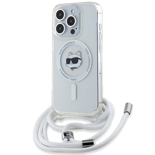 MagSafe hoes voor Apple iPhone 14 Pro, Karl Lagerfeld, IML Crossbody Choupette's Head met Riem, Transparant