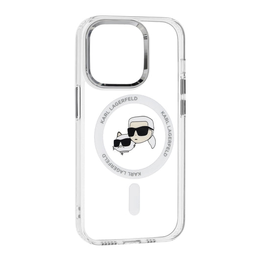 MagSafe hoesje voor Apple iPhone 14 Pro, Karl Lagerfeld, IML Metal Karl & Choupette's Heads, Wit
