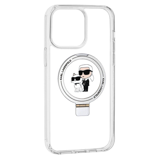 MagSafe hoes voor Apple iPhone 14 Pro, Karl Lagerfeld, Ring Stand Karl & Choupette, Wit