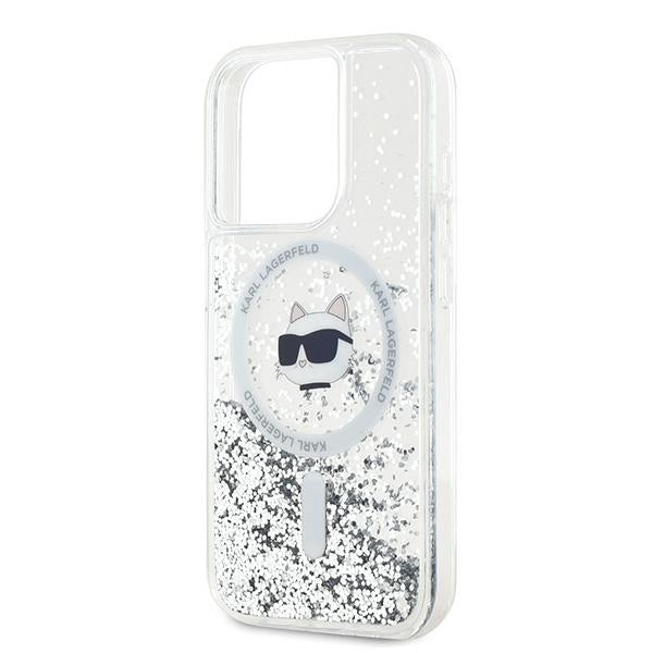 MagSafe hoes voor Apple iPhone 14 Pro Max, Karl Lagerfeld, Liquid Glitter Choupette's Head, Transparant