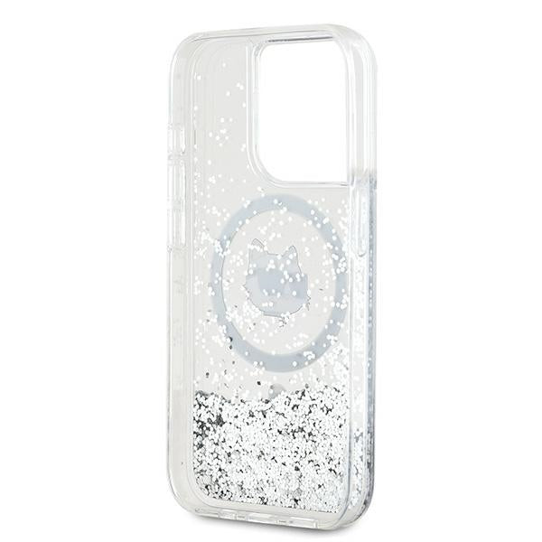 MagSafe hoes voor Apple iPhone 14 Pro Max, Karl Lagerfeld, Liquid Glitter Choupette's Head, Transparant