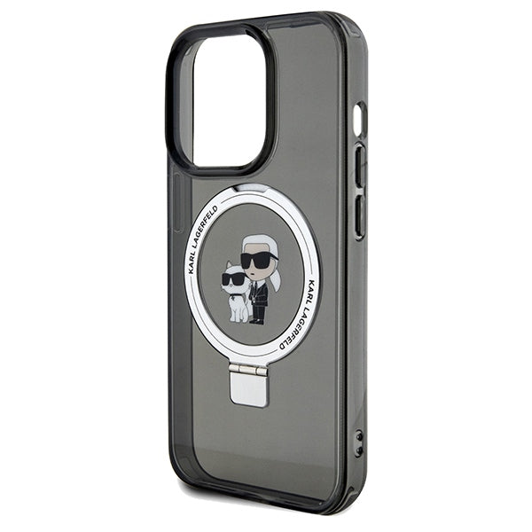 Coque MagSafe pour Apple iPhone 14 Pro Max, Karl Lagerfeld, Ring Stand Karl & Choupette, Noire