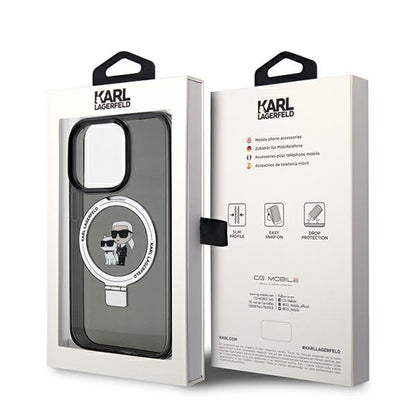 Coque MagSafe pour Apple iPhone 14 Pro Max, Karl Lagerfeld, Ring Stand Karl & Choupette, Noire