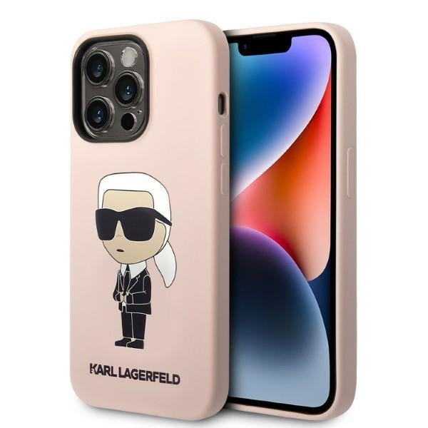 Coque MagSafe pour Apple iPhone 14 Pro Max, Karl Lagerfeld, Silicone Ikonik Karl, Rose