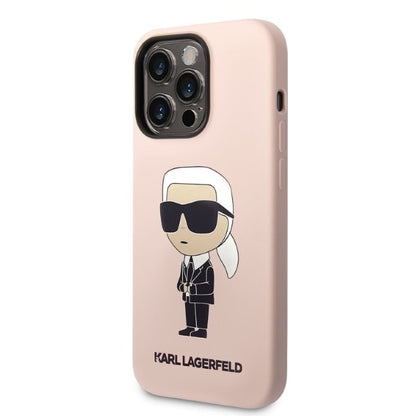Coque MagSafe pour Apple iPhone 14 Pro Max, Karl Lagerfeld, Silicone Ikonik Karl, Rose