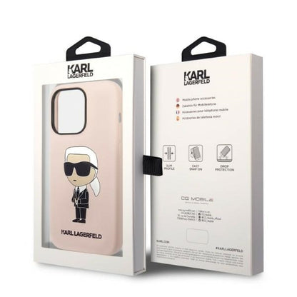 Coque MagSafe pour Apple iPhone 14 Pro Max, Karl Lagerfeld, Silicone Ikonik Karl, Rose