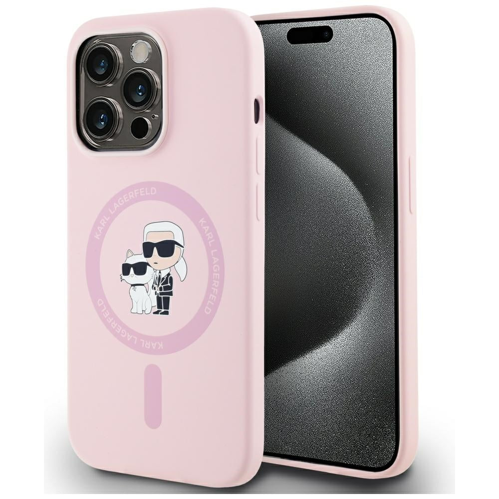 MagSafe hoesje voor Apple iPhone 14 Pro Max, Karl Lagerfeld, Silicone Karl & Choupette, Roze