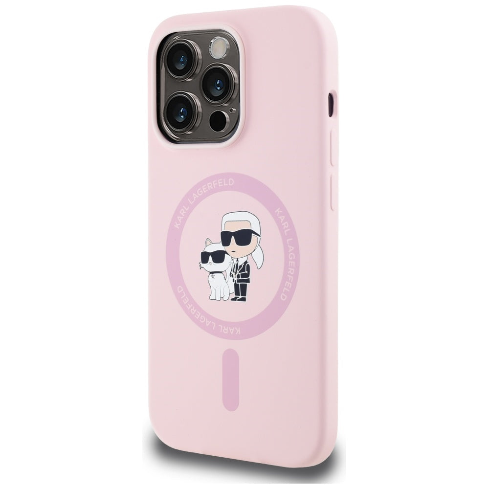 MagSafe hoesje voor Apple iPhone 14 Pro Max, Karl Lagerfeld, Silicone Karl & Choupette, Roze