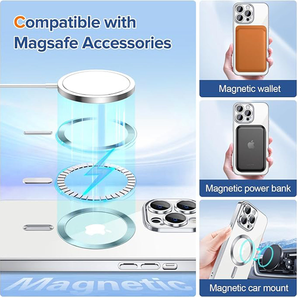 Coque MagSafe pour Apple iPhone 14 Pro Max, Techsuit, Luxury Crystal, Argentée