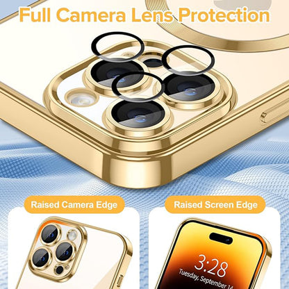 Coque MagSafe pour Apple iPhone 14 Pro Max, Techsuit, Luxury Crystal, Dorée