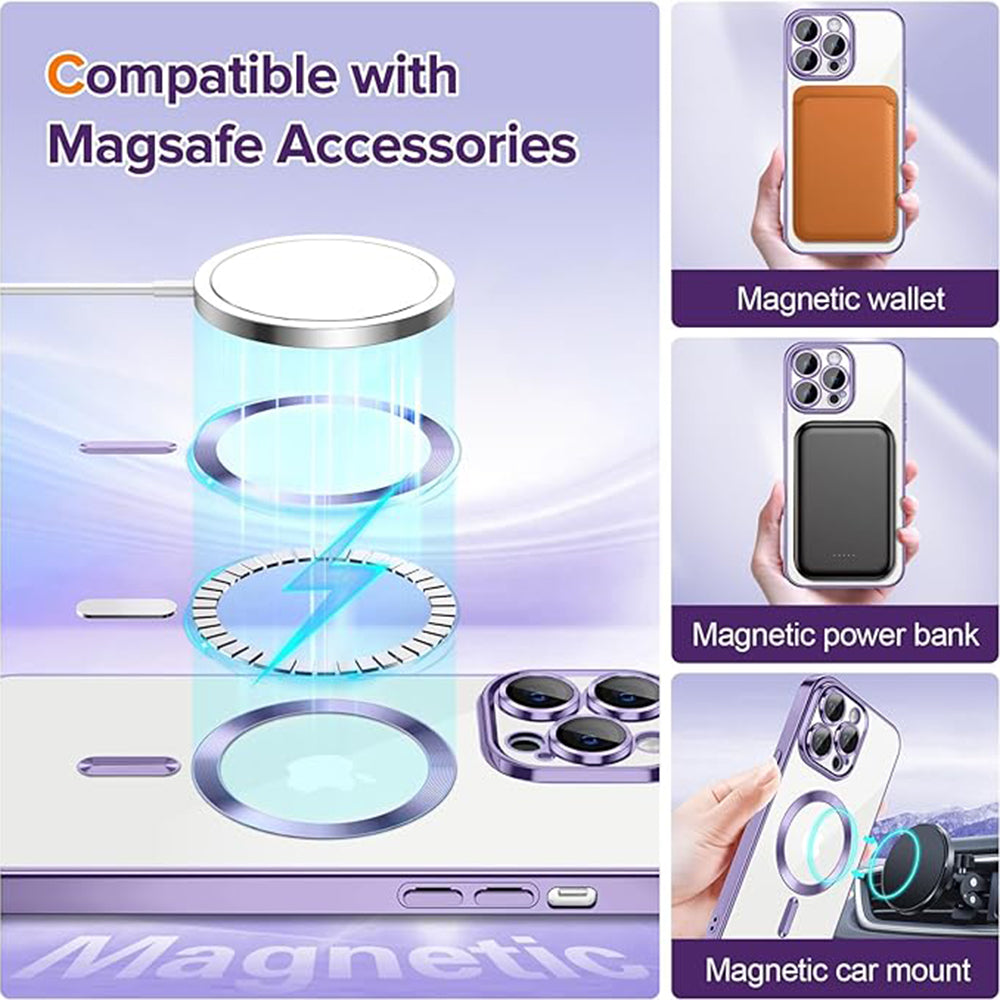 Coque MagSafe pour Apple iPhone 14 Pro Max, Techsuit, Luxury Crystal, Violet Clair