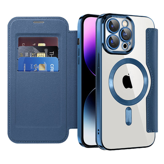 Coque MagSafe pour Apple iPhone 14 Pro Max, Techsuit, SmartMag Book, Bleue