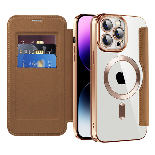 Coque MagSafe pour Apple iPhone 14 Pro Max, Techsuit, SmartMag Book, Marron