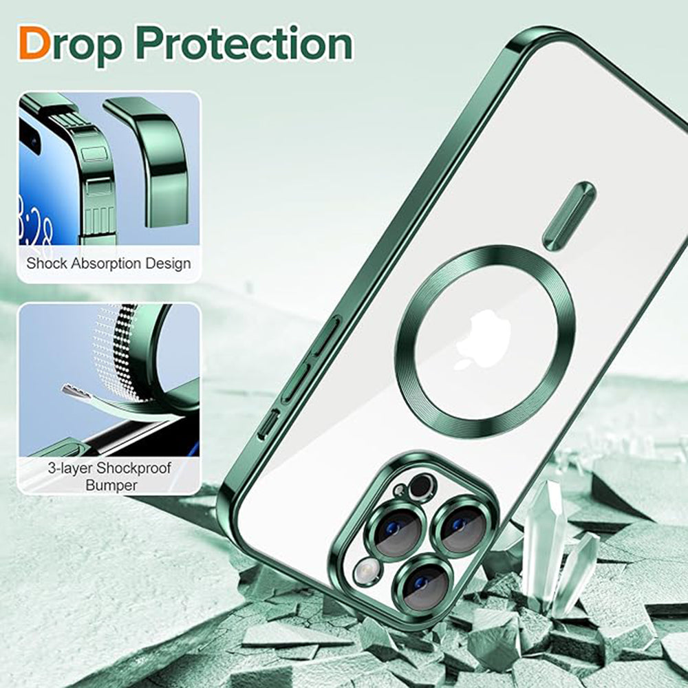 Coque MagSafe pour Apple iPhone 14 Pro, Techsuit, Luxury Crystal, Vert Foncé