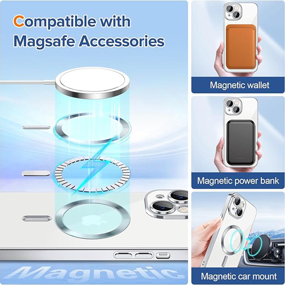 MagSafe-Hülle für Apple iPhone 14, Techsuit, Luxury Crystal, Silber