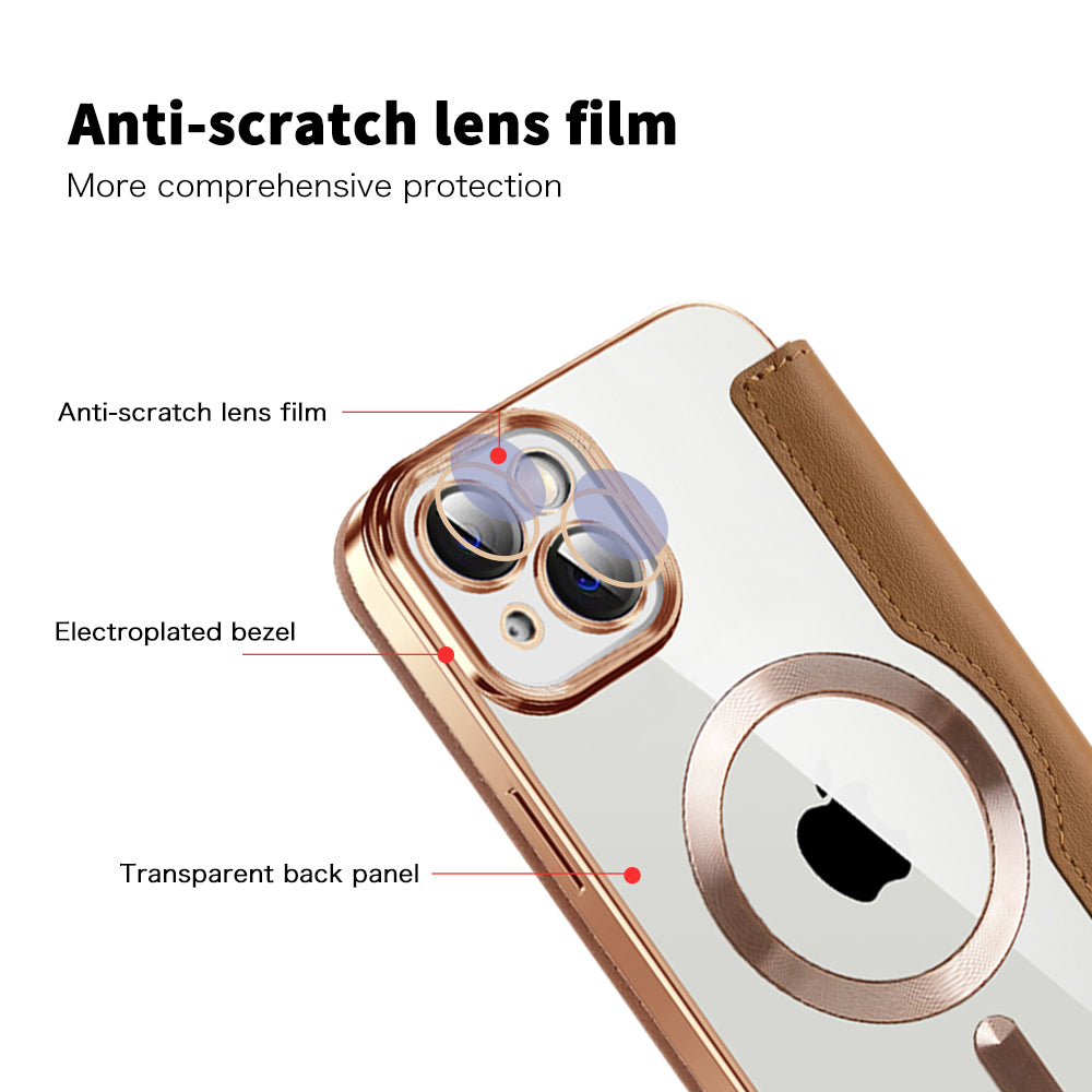 MagSafe-hoes voor Apple iPhone 14, Techsuit, SmartMag Book, Bruin