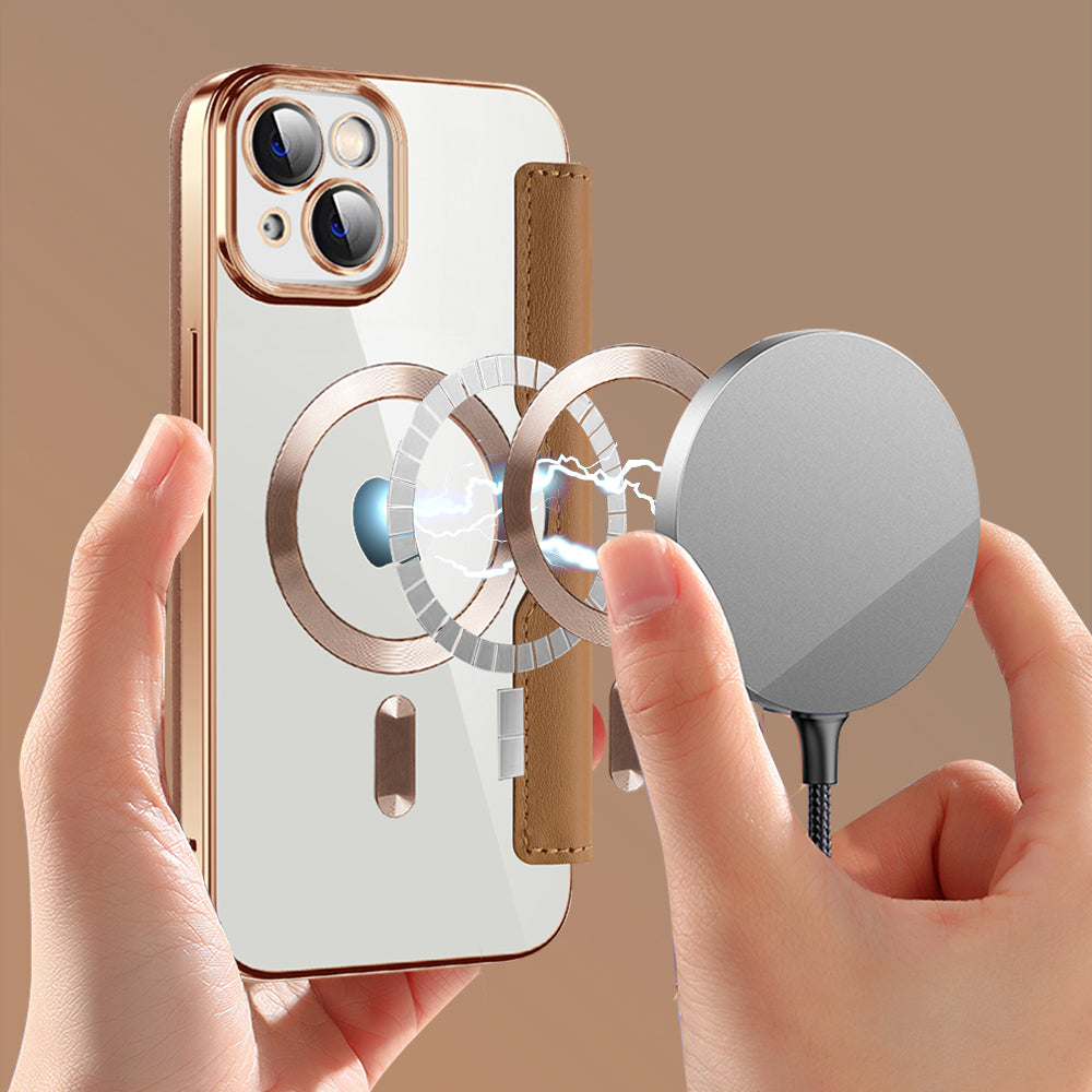 MagSafe-hoes voor Apple iPhone 14, Techsuit, SmartMag Book, Bruin