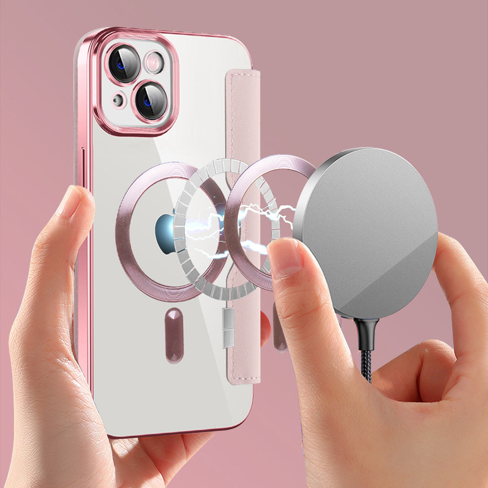 MagSafe-hoes voor Apple iPhone 14, Techsuit, SmartMag Book, Roze