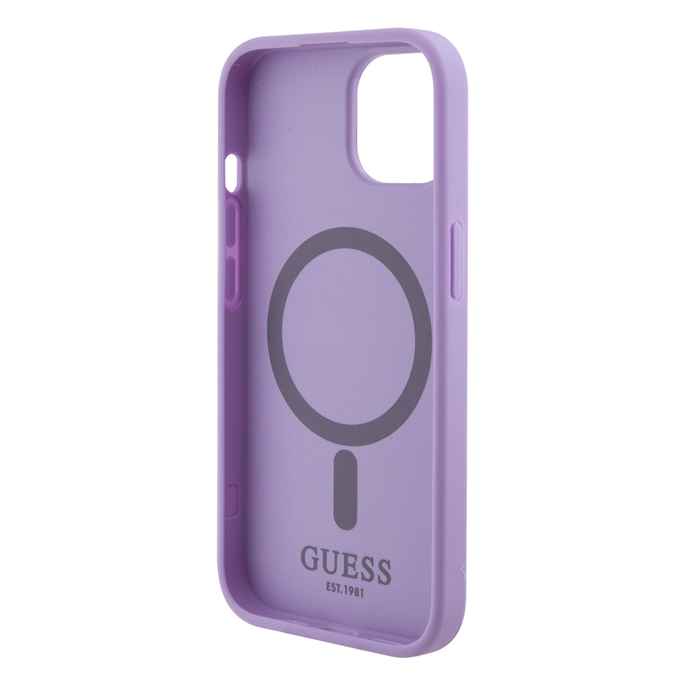 Étui MagSafe pour Apple iPhone 15, Guess, Saffiano, Violet