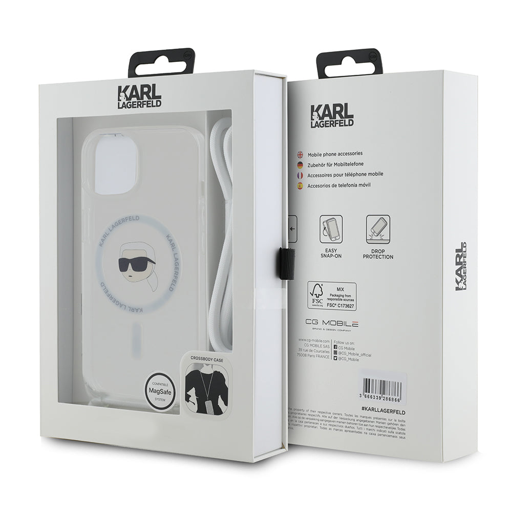 MagSafe hoes voor Apple iPhone 15, Karl Lagerfeld, IML Crossbody Karl's Head, Transparant