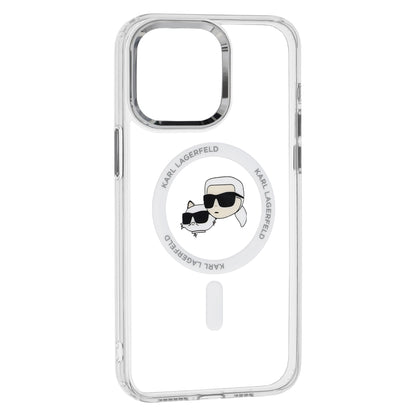 Étui MagSafe pour Apple iPhone 15, Karl Lagerfeld, IML Métal Karl & Choupette's Heads, Transparent