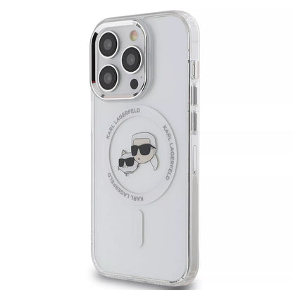 Étui MagSafe pour Apple iPhone 15, Karl Lagerfeld, IML Métal Karl & Choupette's Heads, Transparent