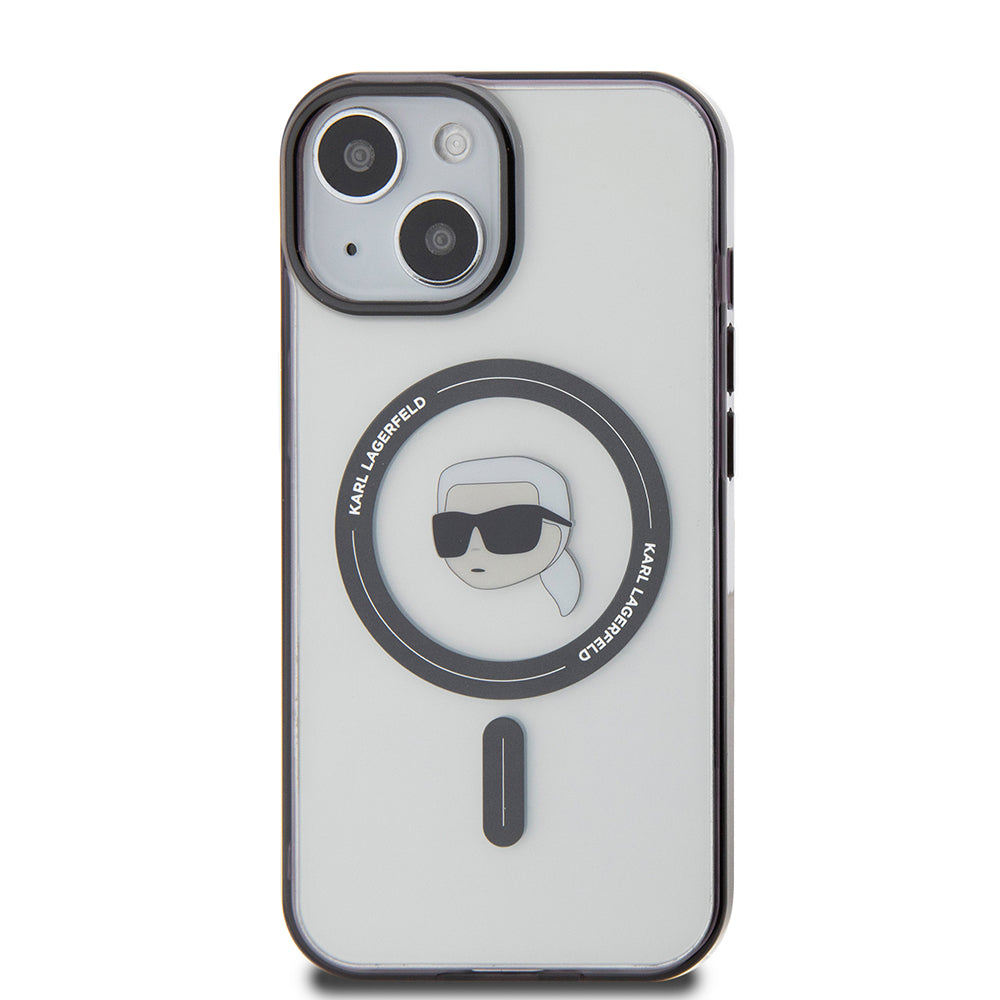 MagSafe Hülle für Apple iPhone 15, Karl Lagerfeld, IML Karl's Head, Transparent