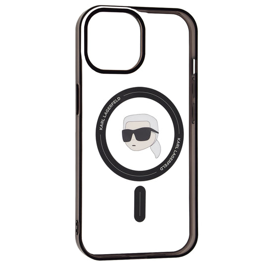Coque MagSafe pour Apple iPhone 15, Karl Lagerfeld, IML Karl's Head, Transparente