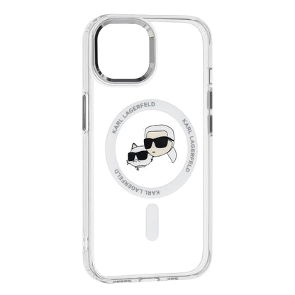 MagSafe hoesje voor Apple iPhone 15, Karl Lagerfeld, IML Metal Karl & Choupette's Heads, Wit