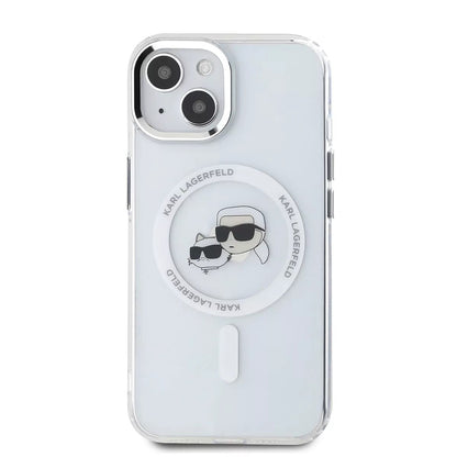 MagSafe hoesje voor Apple iPhone 15, Karl Lagerfeld, IML Metal Karl & Choupette's Heads, Wit