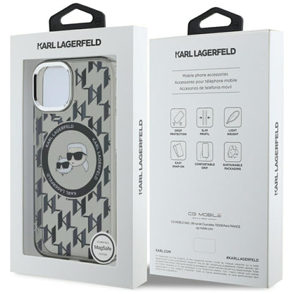 Housse MagSafe pour Apple iPhone 15, Karl Lagerfeld, IML Monogram Karl & Choupette's Heads, Noire