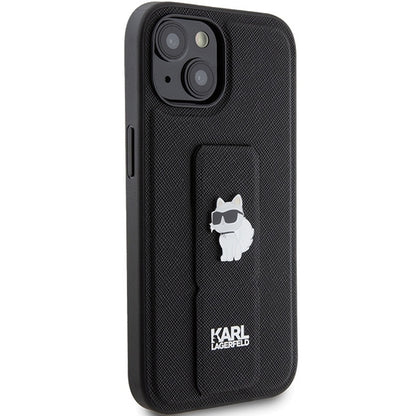 MagSafe Case for Apple iPhone 15, Karl Lagerfeld, Saffiano Gripstand Choupette, Black