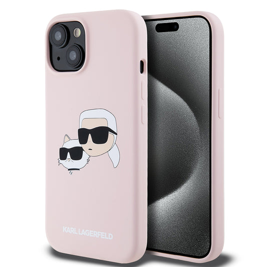 MagSafe Hülle für Apple iPhone 15, Karl Lagerfeld, Silikon Karl & Choupette's Köpfe, Rosa