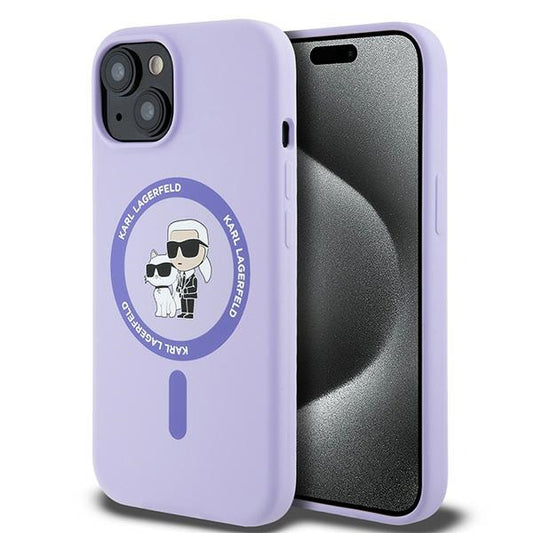 MagSafe Case for Apple iPhone 15, Karl Lagerfeld, Silicone Ring Karl & Choupette, Purple