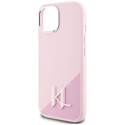 MagSafe Case for Apple iPhone 15, Karl Lagerfeld, Silicone Shadow Metal Initial, Pink