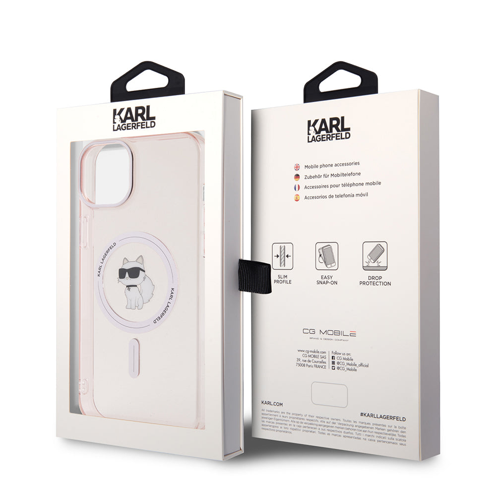 Housse MagSafe pour Apple iPhone 15 Plus / 14 Plus, Karl Lagerfeld, IML Choupette, Rose