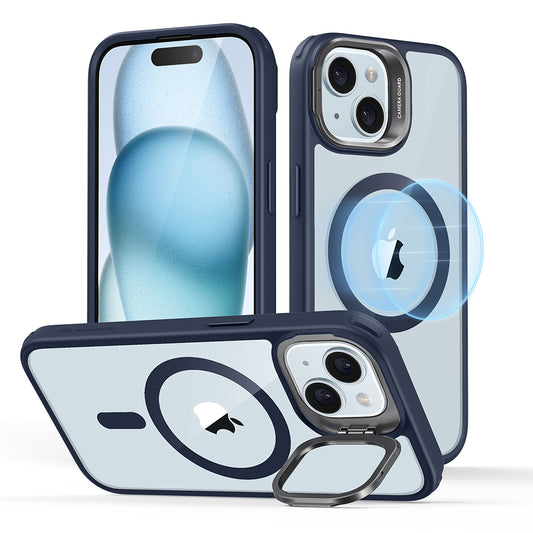Housse MagSafe pour Apple iPhone 15 Plus, ESR, Classic Hybrid Kickstand, Bleu Marine Transparent