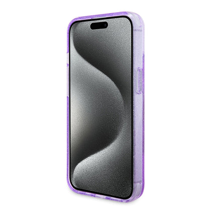 MagSafe hoes voor Apple iPhone 15 Plus, Guess, Ring Stand Script Glitter, Paars