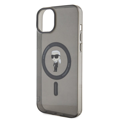 MagSafe Case for Apple iPhone 15 Plus, Karl Lagerfeld, IML Ikonik Karl, Black