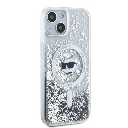 Coque MagSafe pour Apple iPhone 15 Plus, Karl Lagerfeld, Liquid Glitter Choupette's Head, Transparente