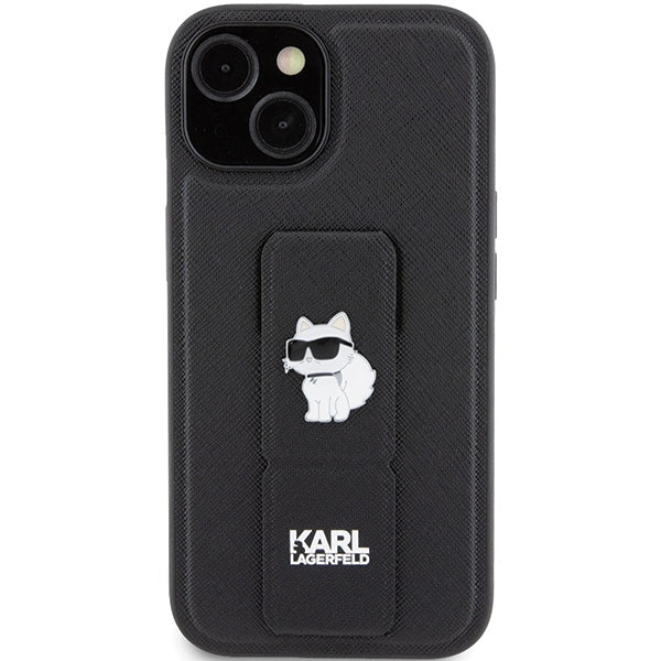 MagSafe Case for Apple iPhone 15 Plus, Karl Lagerfeld, Saffiano Gripstand Choupette, Black