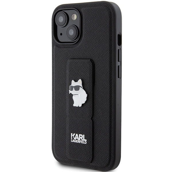MagSafe Case for Apple iPhone 15 Plus, Karl Lagerfeld, Saffiano Gripstand Choupette, Black