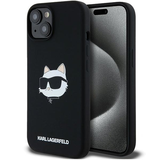 MagSafe Hülle für Apple iPhone 15 Plus, Karl Lagerfeld, Silikon Choupette's Head, Schwarz