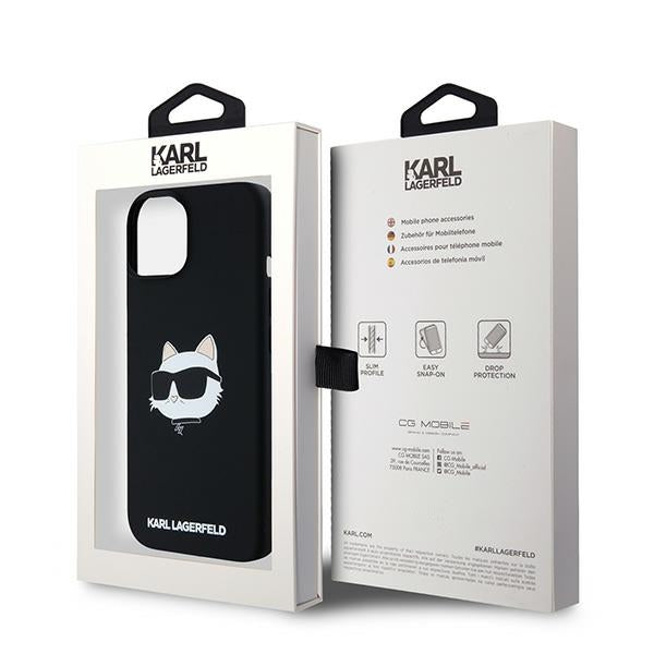 MagSafe hoesje voor Apple iPhone 15 Plus, Karl Lagerfeld, Silicone Choupette's Head, Zwart